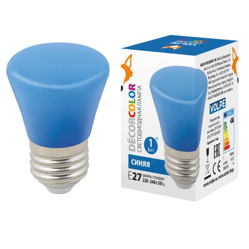 Лампа светодиодная Volpe E27 1W синяя LED-D45-1W/BLUE/E27/FR/С BELL UL-00005639