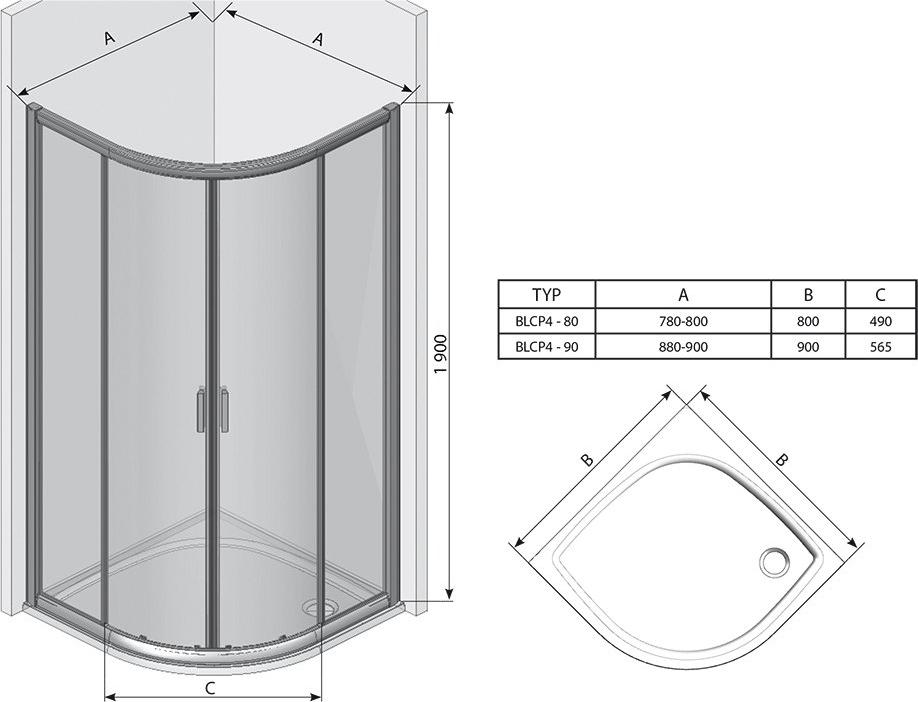 Душевой уголок Ravak Blix BLCP4-80 сатин + графит 3B240U00ZH