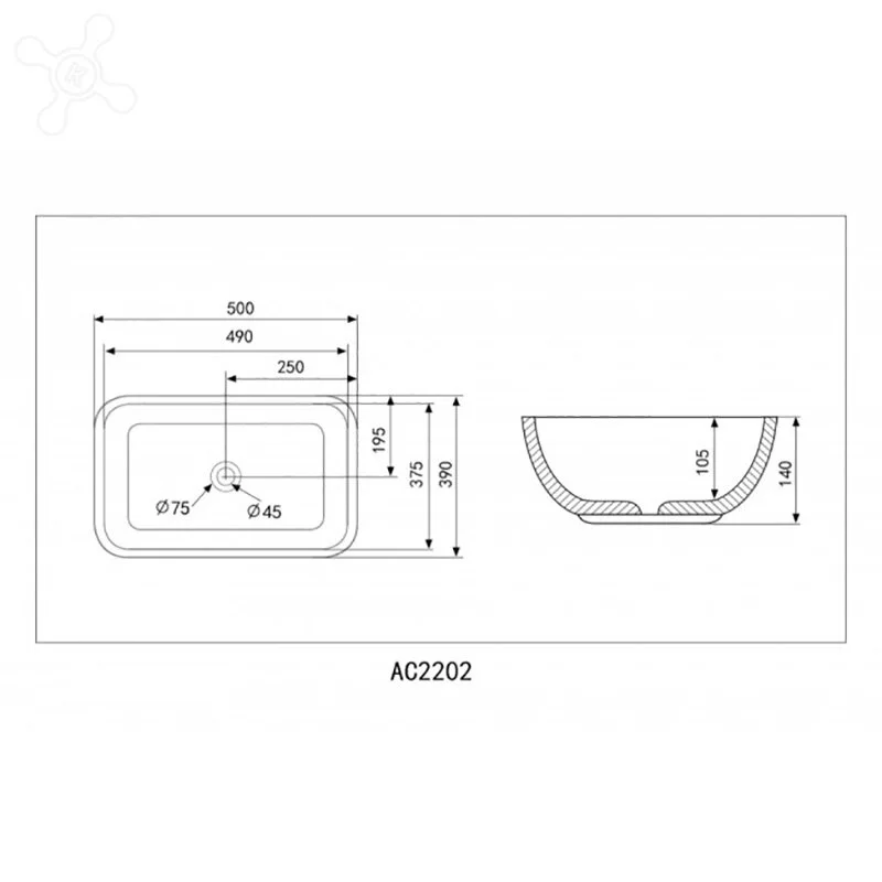 Раковина накладная Abber Rechteck AC2202MB черный