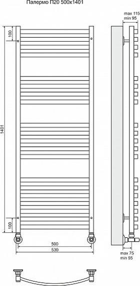 Полотенцесушитель водяной Terminus Палермо П20 500x1401