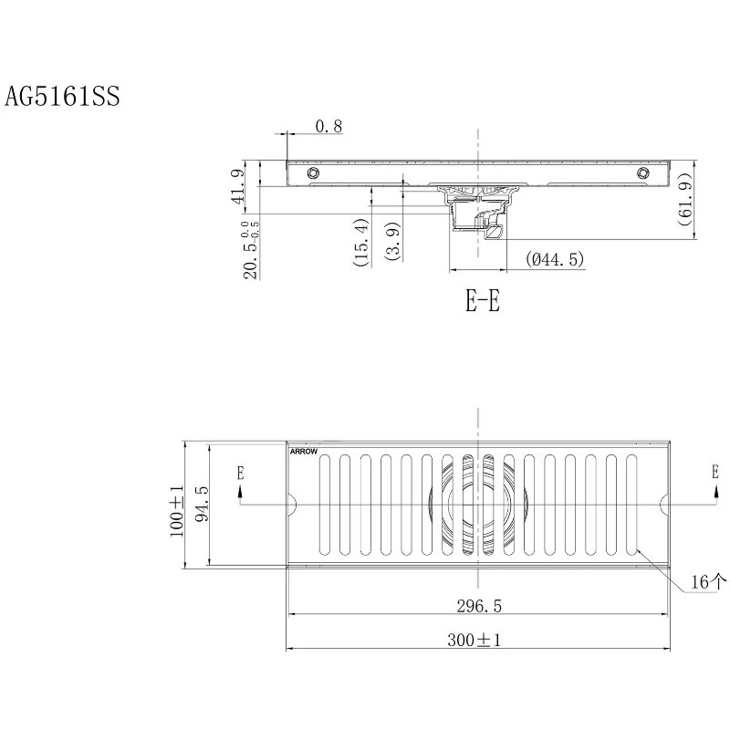 Дренажный канал Arrow AG5161SS, 30 см, с решеткой, нержавеющая сталь глянец