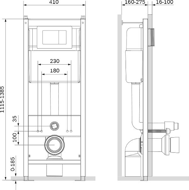 Инсталляция для подвесного унитаза Damixa DX00.I011.0151 с кнопкой смыва хром глянец