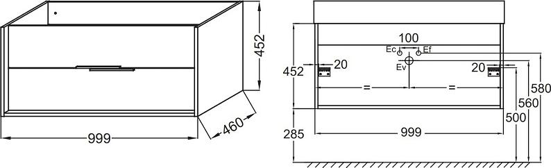 Тумба под раковину Jacob Delafon Vivienne 100 EB1585-N18-S40, белый/серый