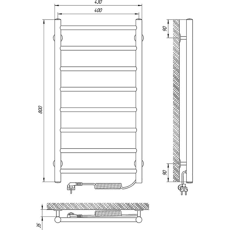 Электрический полотенцесушитель Laris Джаз П8 400x800 R 73207474, хром