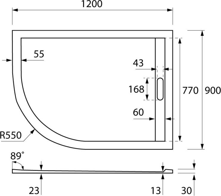 Поддон для душа Cezares TRAY-AS-RH-120/90-550-30-W-R