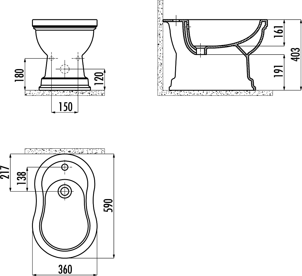 Напольное биде Creavit Klasik KL500-З0 карамель