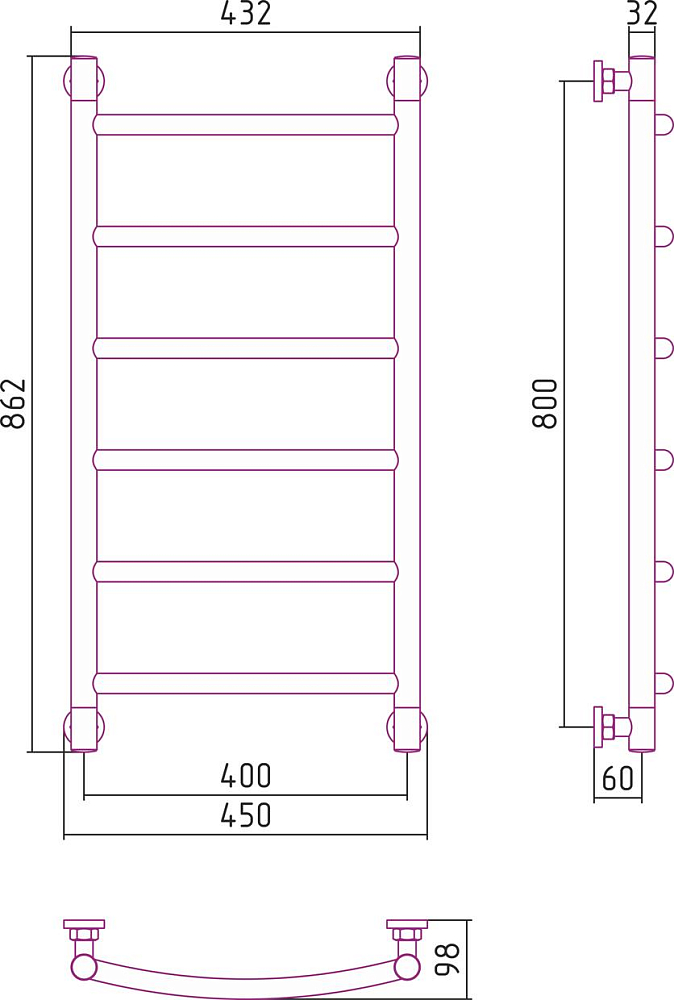 Полотенцесушитель водяной Сунержа Галант+ 80x40 00-0200-8040, хром