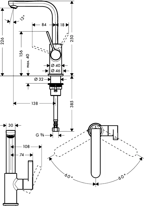 Смеситель для раковины Hansgrohe Metris S 31161000, поворотный излив, высокий