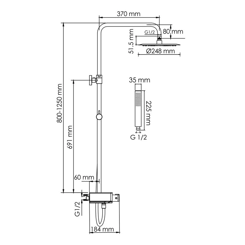 Душевая система WasserKRAFT серия A A114.258.218.CB Thermo хром, черный