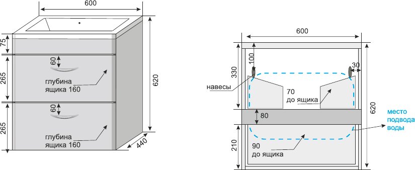 Тумба для комплекта Style Line Каре 60 подвесная, Люкс Plus, белая