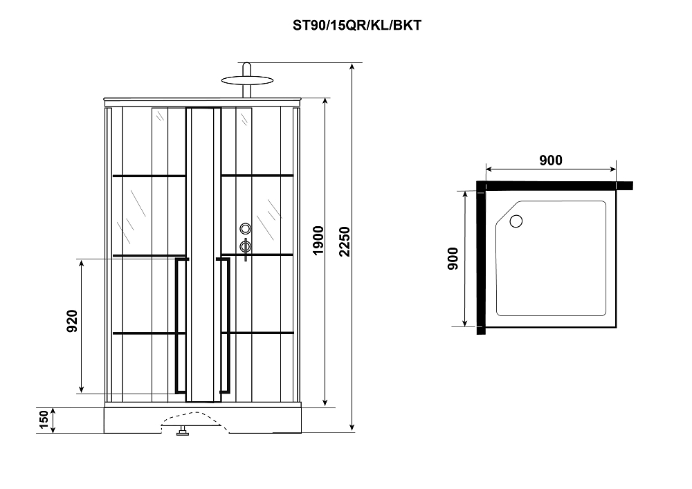 Душевая кабина Niagara Standart ST90/15QR/KL/BKT стекло прозрачное с узором, профиль черный