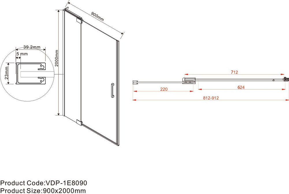 Душевая дверь Vincea Extra VDP-1E8090CG, стекло тонированное, хром