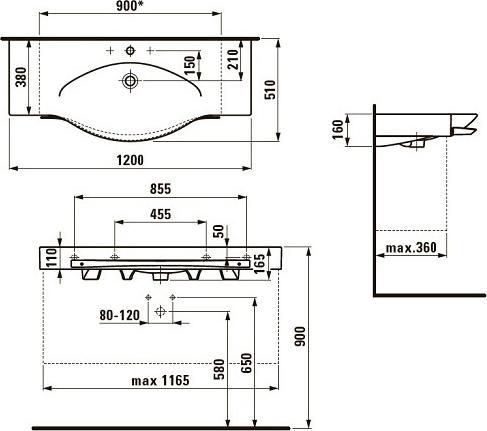 Раковина Laufen Palace 120 см 8.1270.4.000.108.1, белый