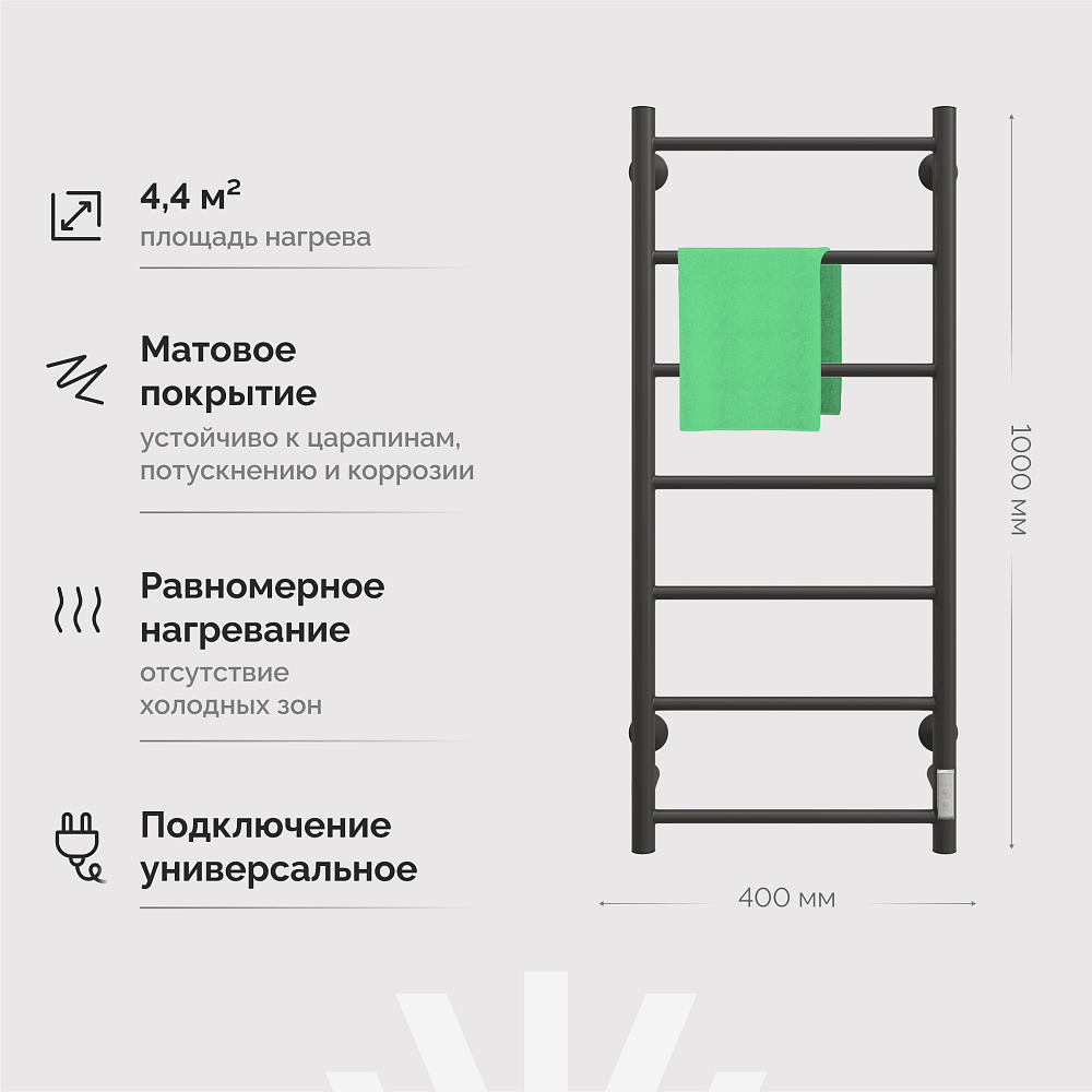 Полотенцесушитель электрический Ewrika Сафо PN 100x40, черный матовый