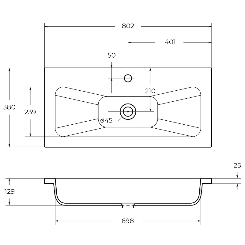 Раковина BelBagno BB800/380-LV-MR-ETN 80 см, белый