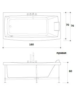 Акриловая ванна Jacuzzi Versa 9450-123A Sx/Dx белый