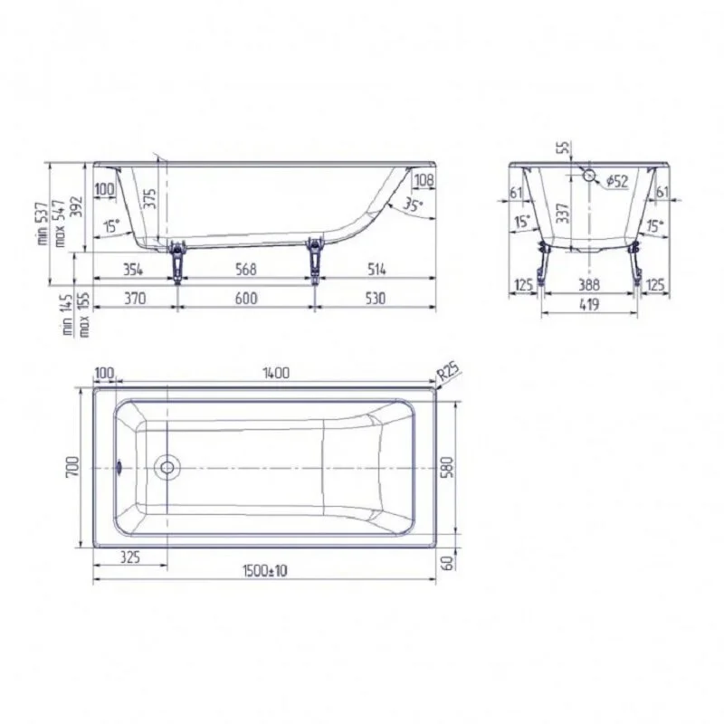 Чугунная ванна Delice Parallel DLR220503RB-AS белый