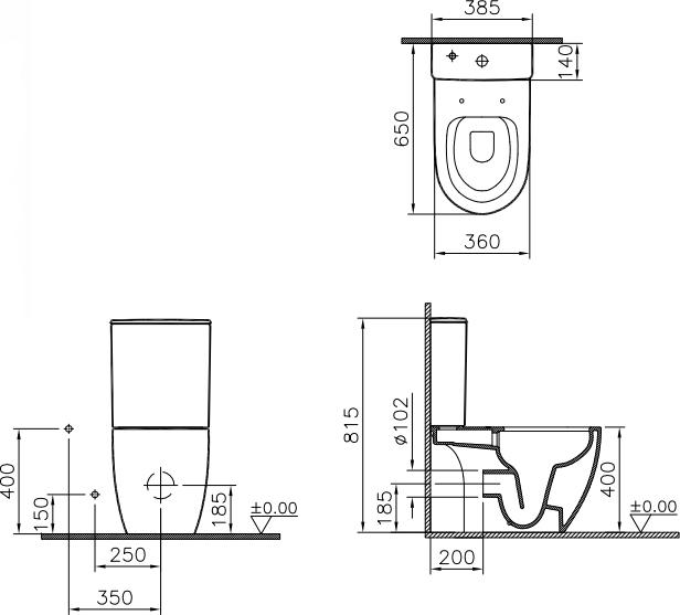 Унитаз-компакт VitrA Sento Open-Back 9830B003-7204 безободковый с тонкой крышкой-сиденьем микролифт, белый