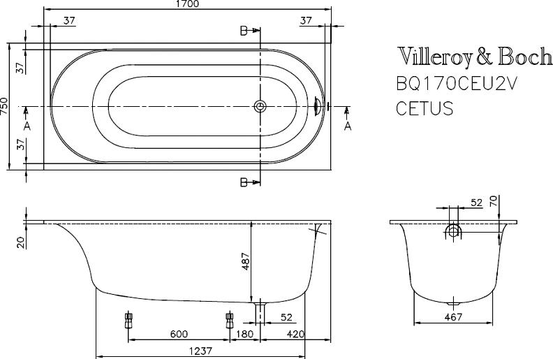 Акриловая ванна Villeroy & Boch Cetus 170х75 UBQ170CEU2V-01