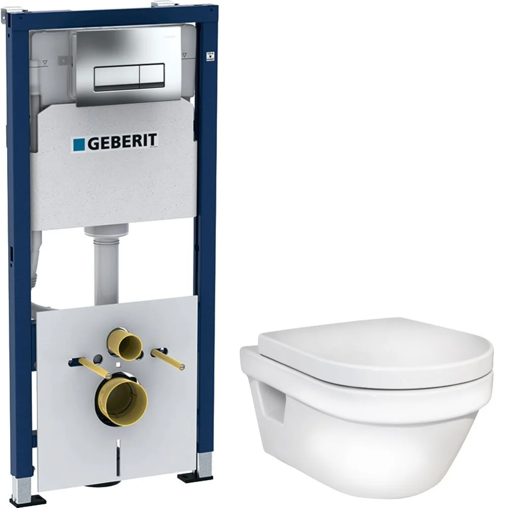 Инсталляция Geberit с безободковым унитазом Gustavsberg Hygienic Flush 5G84HR01, сиденье микролифт, комплект 399215