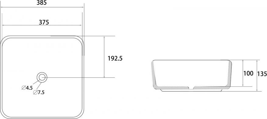 Накладная раковина Abber Rechteck AC2211MS, серебро матовый