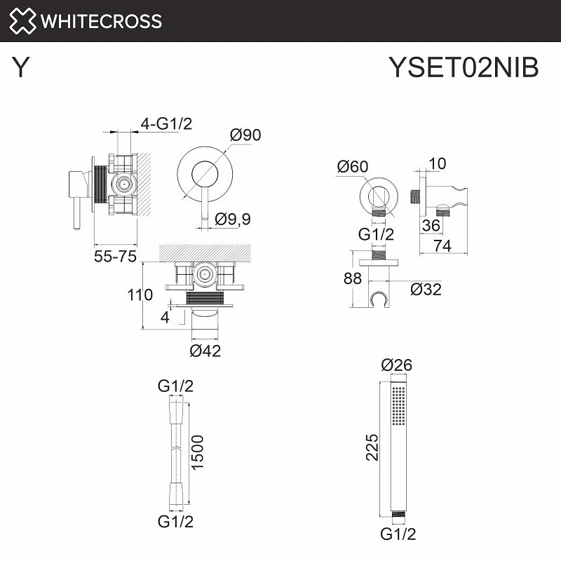 Смеситель для душа Whitecross Y Brushed Nickel YSET02NIB серый