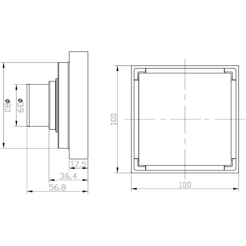 Трап Arrow AG5118, 10 x 10 см, с решеткой, хром