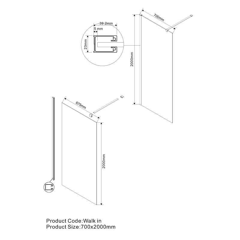 Душевая перегородка Vincea Walk-in VSG-1W700CL 70 см, стекло прозрачное