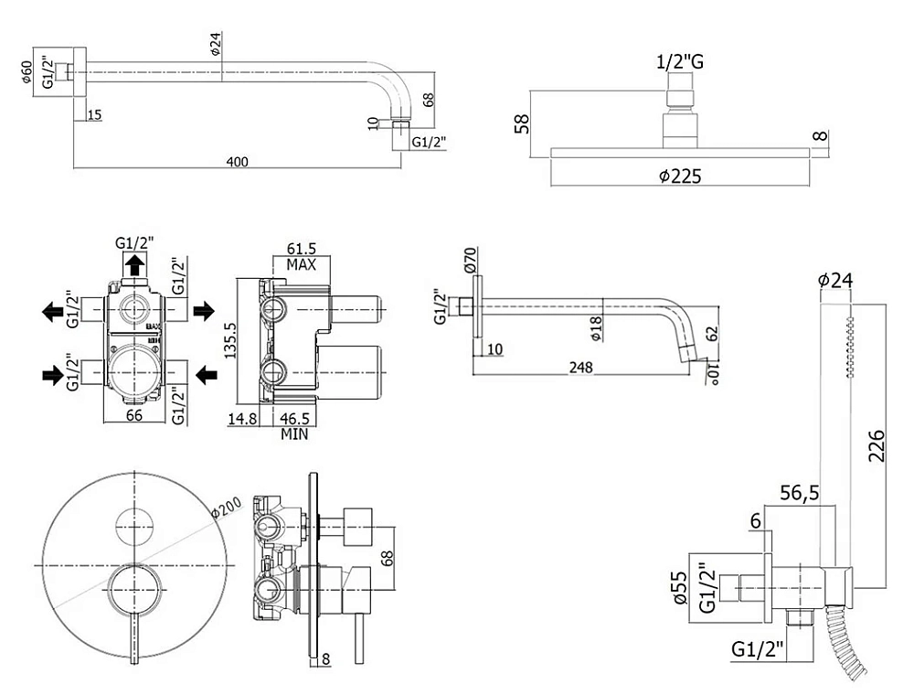 Душевая система Paffoni KIT LIG KITLIG019NO046 черный