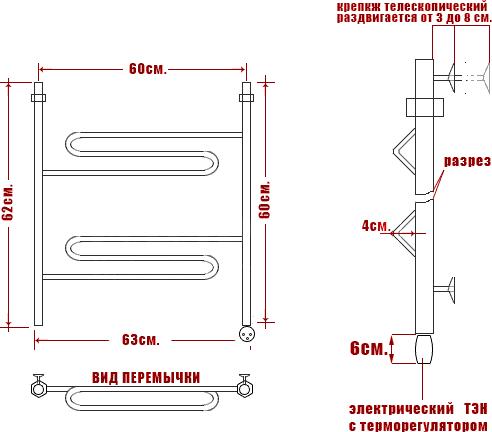 Полотенцесушитель электрический Ника Curve ЛZ 60/60-2