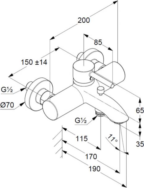 Смеситель для ванны и душа Kludi Bozz 386913976, чёрный