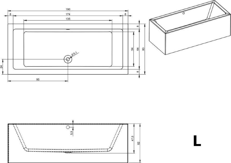 Акриловая ванна Riho Lugo 190x80 L B135015005 без гидромассажа