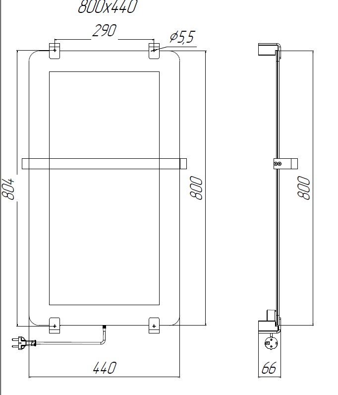 Полотенцесушитель электрический Allen Brau Infinity 00325636 80x44 с рейлингом 2.0 и креплением, черный матовый