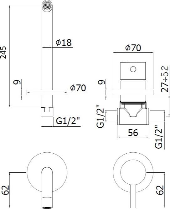 Смеситель для раковины Paffoni Light LIG007NO70 (с внутренней частью)