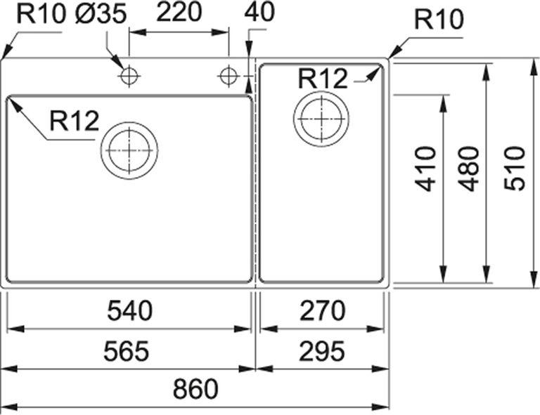 Кухонная мойка 86 см Franke Box Center BWX 220-54-27 TL 127.0538.260, нержавеющая сталь