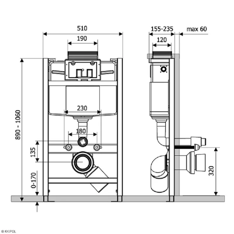 Инсталляция для подвесного унитаза KKPol Professional ZSP/M430/0.1/K, для низкой установки