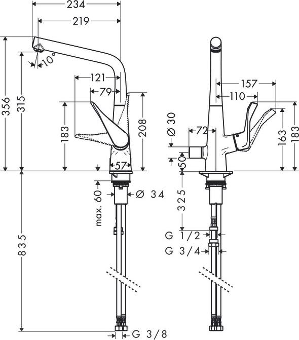 Смеситель для кухни Hansgrohe Metris 14888000, хром