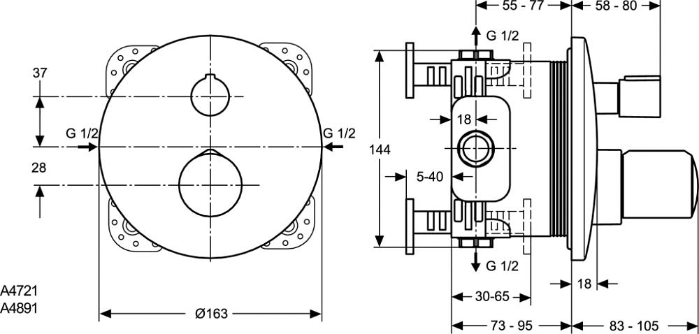 Термостат Ideal Standard MELANGE A4721AA для душа, хром