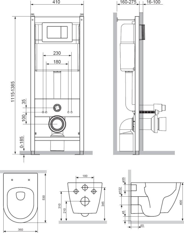 Инсталляция с подвесным унитазом Damixa Apollo DX22.IS10151.1700 с сиденьем микролифт и клавишей смыва хром