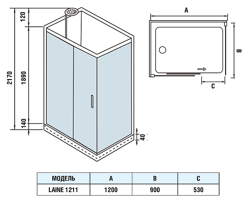 Душевая кабина WeltWasser WW500 Laine 1211 120x90 10000003274 профиль хром, стекло прозрачное