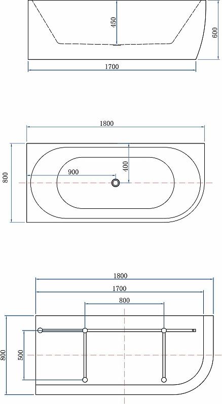 Акриловая ванна Aquanet Family Elegant A 180x80 3805-N-GW-MB левая, белый/черный матовый