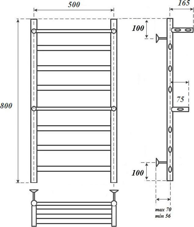 Полотенцесушитель электрический Point Артемида PN14158PE П6 500x800 c 2 полками, хром