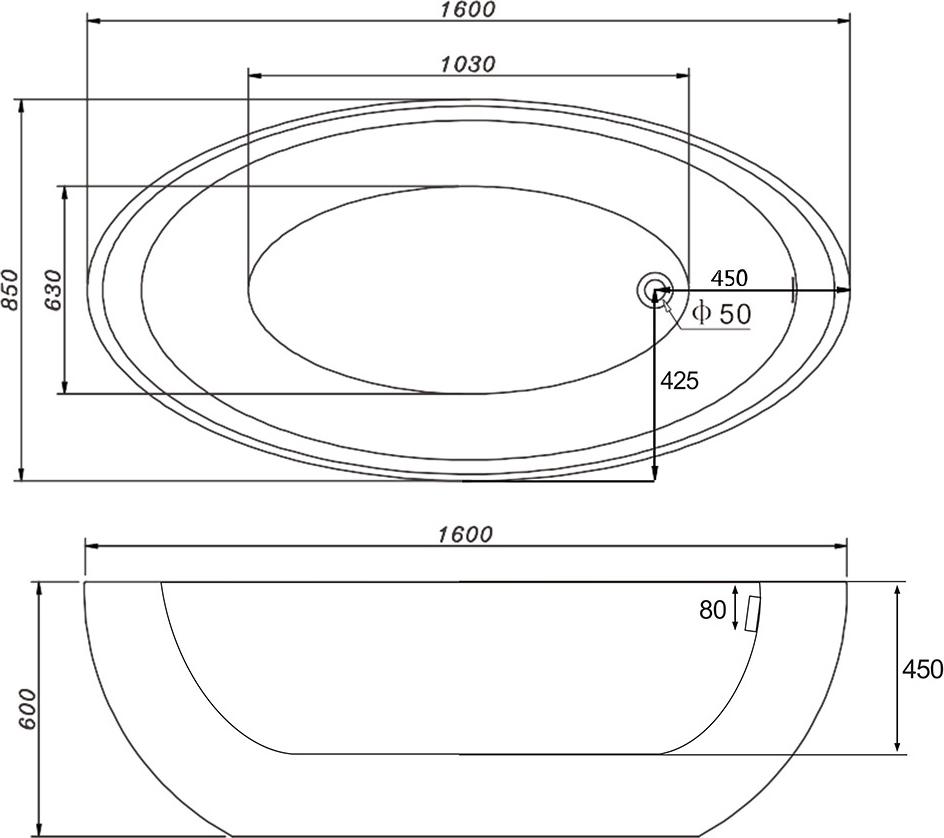 Акриловая ванна Abber 160x85 AB9217