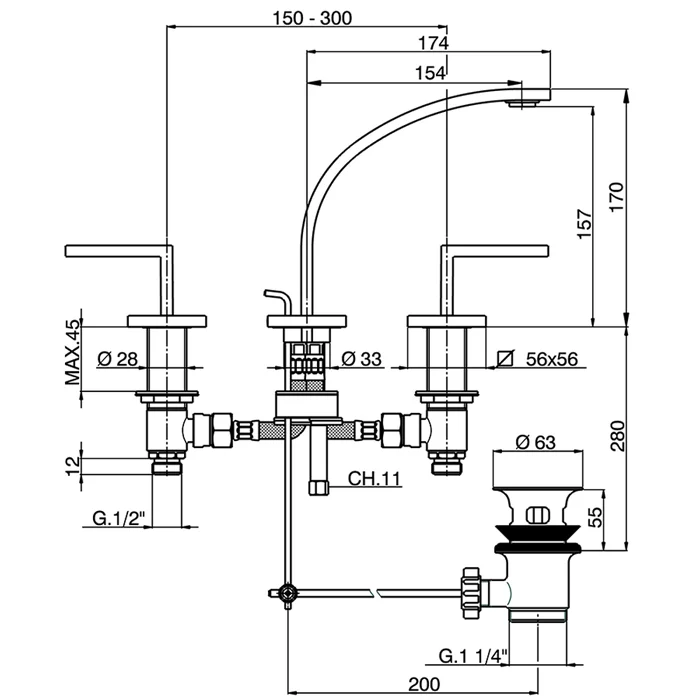 Смеситель для раковины Cisal Wave WA00102121 хром