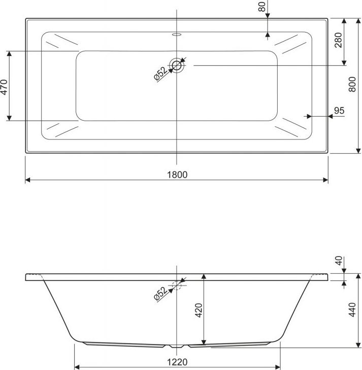 Акриловая ванна Cezares PLANE 180х80 MINI-180-80-42-W37