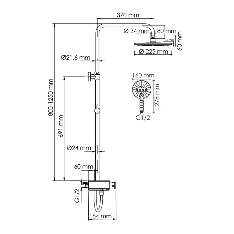 Душевая система WasserKRAFT серия A A113.067.059.CH Thermo хром