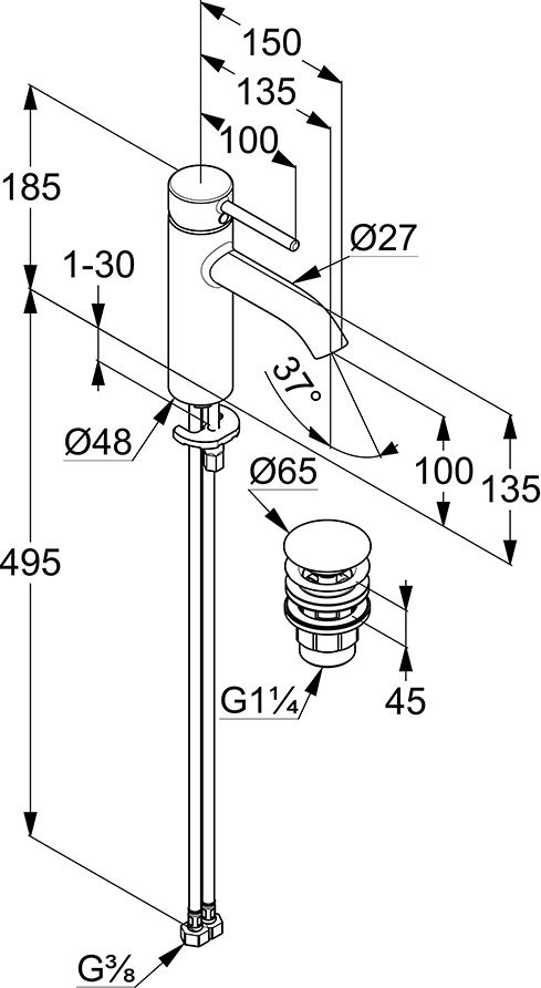 Смеситель для раковины Kludi Bozz 382883976, чёрный