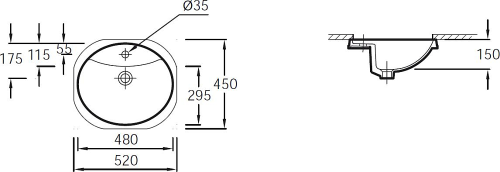 Раковина Jacob Delafon Odeon E1357-00 встраиваемая снизу