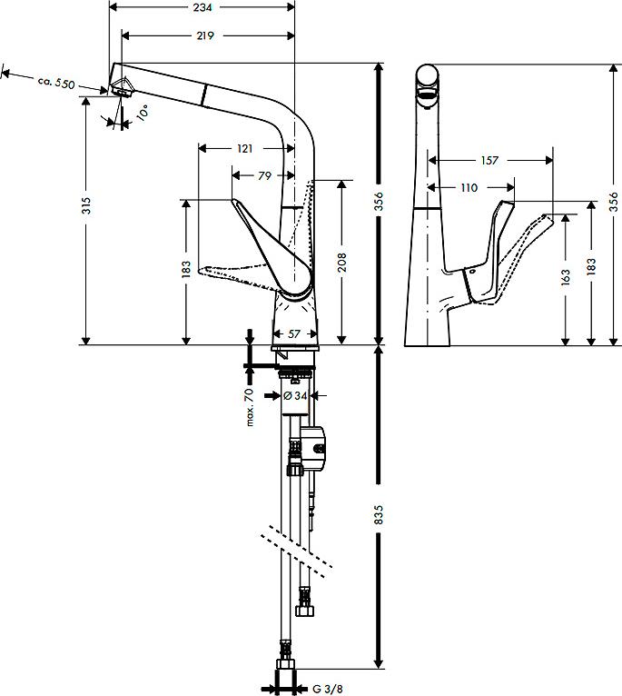 Смеситель для кухонной мойки Hansgrohe Metris 14821000, хром