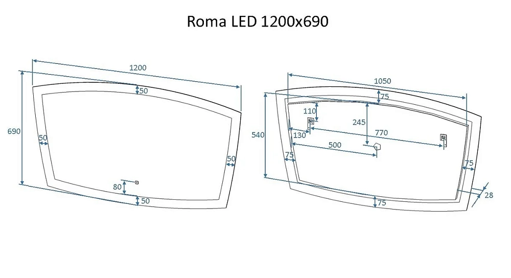 Зеркало Art&Max Roma AM-Rom-1200-700-DS-F белый